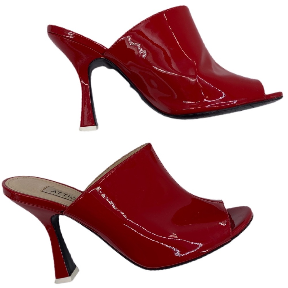THE ATTICO Patent Leather Open Tope Slip On Heels